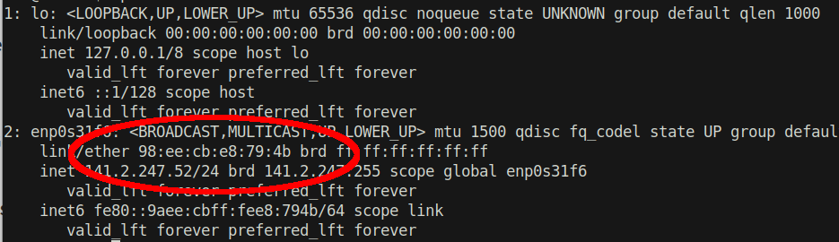Output of ip