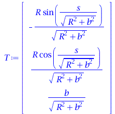 rtable(1 .. 3, [`+`(`-`(`/`(`*`(R, `*`(sin(`/`(`*`(s), `*`(sqrt(`+`(`*`(`^`(R, 2)), `*`(`^`(b, 2))))))))), `*`(sqrt(`+`(`*`(`^`(R, 2)), `*`(`^`(b, 2)))))))), `/`(`*`(R, `*`(cos(`/`(`*`(s), `*`(sqrt(`+...