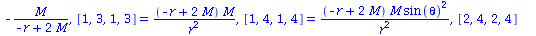 RiemannComponents = [[1, 2, 1, 2] = `+`(`/`(`*`(2, `*`(M)), `*`(`^`(r, 3)))), [3, 4, 3, 4] = `+`(`-`(`*`(2, `*`(r, `*`(M, `*`(`^`(sin(theta), 2))))))), [2, 3, 2, 3] = `+`(`-`(`/`(`*`(M), `*`(`+`(`-`(r...