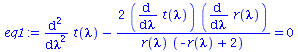 `+`(diff(diff(t(lambda), lambda), lambda), `-`(`/`(`*`(2, `*`(diff(t(lambda), lambda), `*`(diff(r(lambda), lambda)))), `*`(r(lambda), `*`(`+`(`-`(r(lambda)), 2)))))) = 0