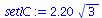 `+`(`*`(2.20, `*`(`^`(3, `/`(1, 2)))))