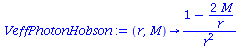 proc (r, M) options operator, arrow; `/`(`*`(`+`(1, `-`(`/`(`*`(2, `*`(M)), `*`(r))))), `*`(`^`(r, 2))) end proc