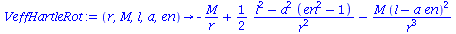 proc (r, M, l, a, en) options operator, arrow; `+`(`-`(`/`(`*`(M), `*`(r))), `/`(`*`(`/`(1, 2), `*`(`+`(`*`(`^`(l, 2)), `-`(`*`(`^`(a, 2), `*`(`+`(`*`(`^`(en, 2)), `-`(1)))))))), `*`(`^`(r, 2))), `-`(...