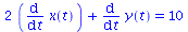 `+`(`*`(2, `*`(diff(x(t), t))), diff(y(t), t)) = 10