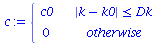 piecewise(`<=`(abs(`+`(k, `-`(k0))), Dk), c0)