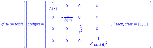 `:=`(ginv, table([compts = Matrix(%id = 46493080), index_char = [1, 1]]))