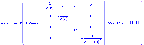 `:=`(ginv, table([compts = Matrix(%id = 18612400), index_char = [1, 1]]))