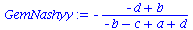 `+`(`-`(`/`(`*`(`+`(`-`(d), b)), `*`(`+`(`-`(b), `-`(c), a, d)))))