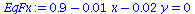 `+`(.9, `-`(`*`(0.1e-1, `*`(x))), `-`(`*`(0.2e-1, `*`(y)))) = 0